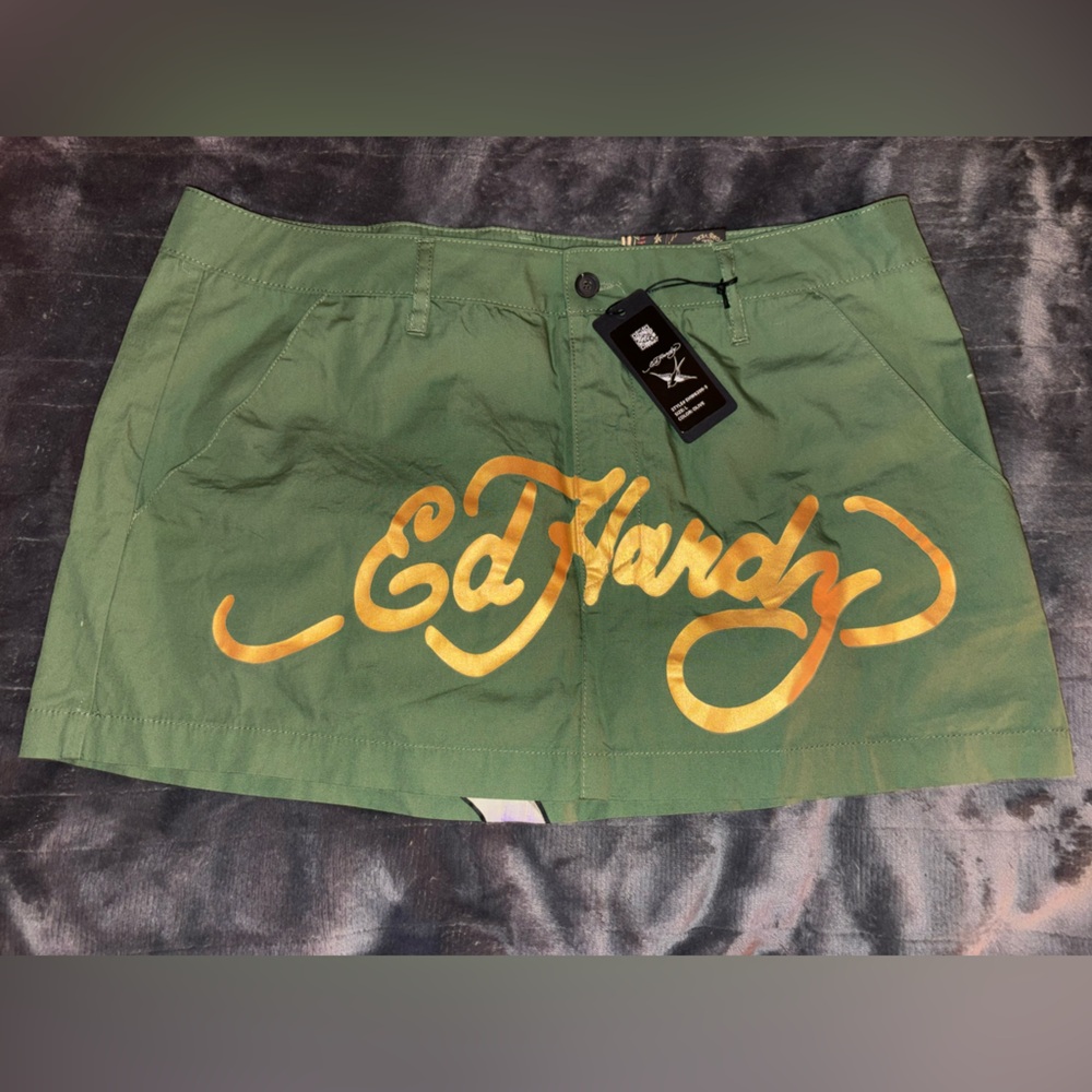 Ed Hardy Green MINI Skirt with Colorful Graphic